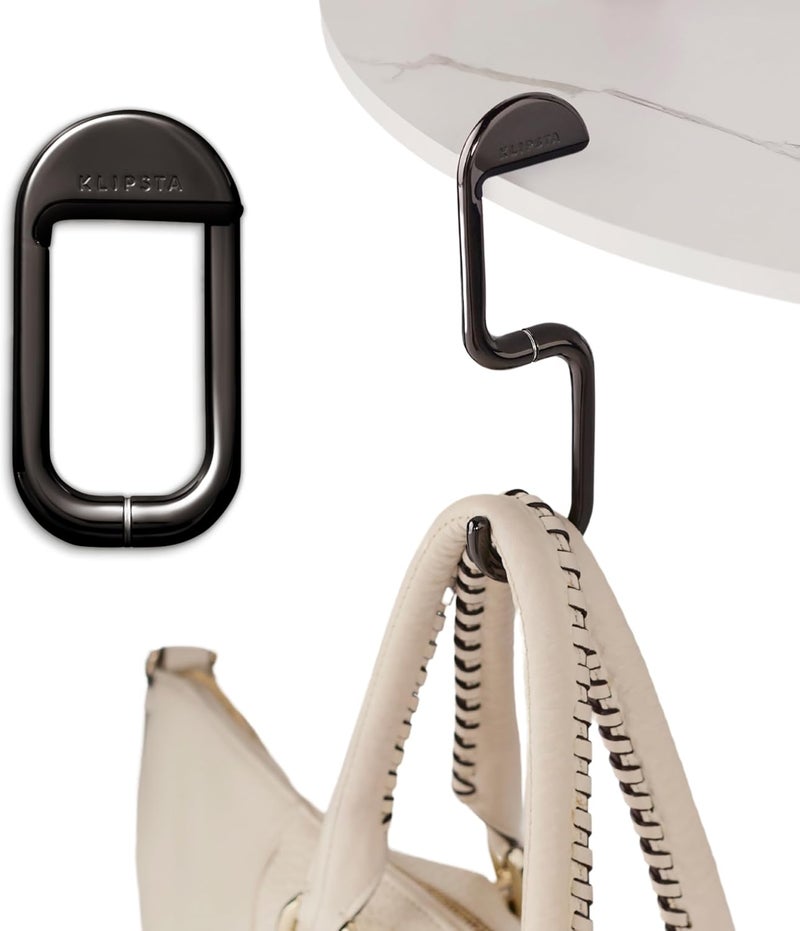 KLIPSTA FLIP Bag Hook - Newly Redesigned. Portable Purse Hanger for Table with Magnetic Closure - (Chrome Black) - Image 1